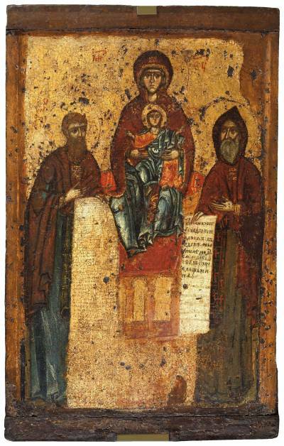 Богоматерь Свенская с преподобными Антонием и Феодосием Печерскими. Около 1288 года